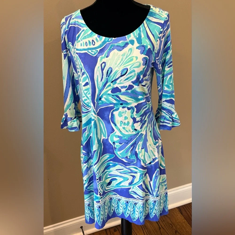 Women’s LILLY PULITZER UPF 50+ Sophie Ruffle sleeve Dress- Beckon blue. Size L - Picture 2 of 7